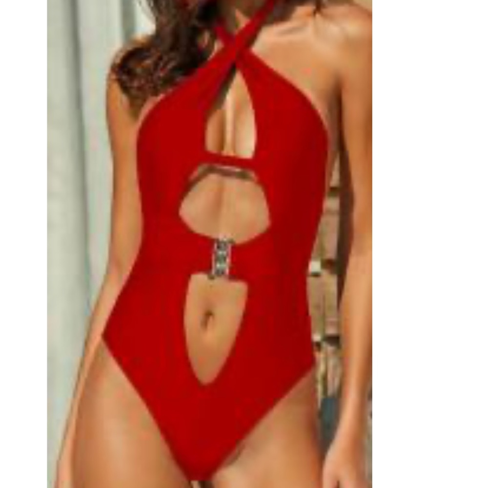 🔥Red hot monokini with buckle accent🔥